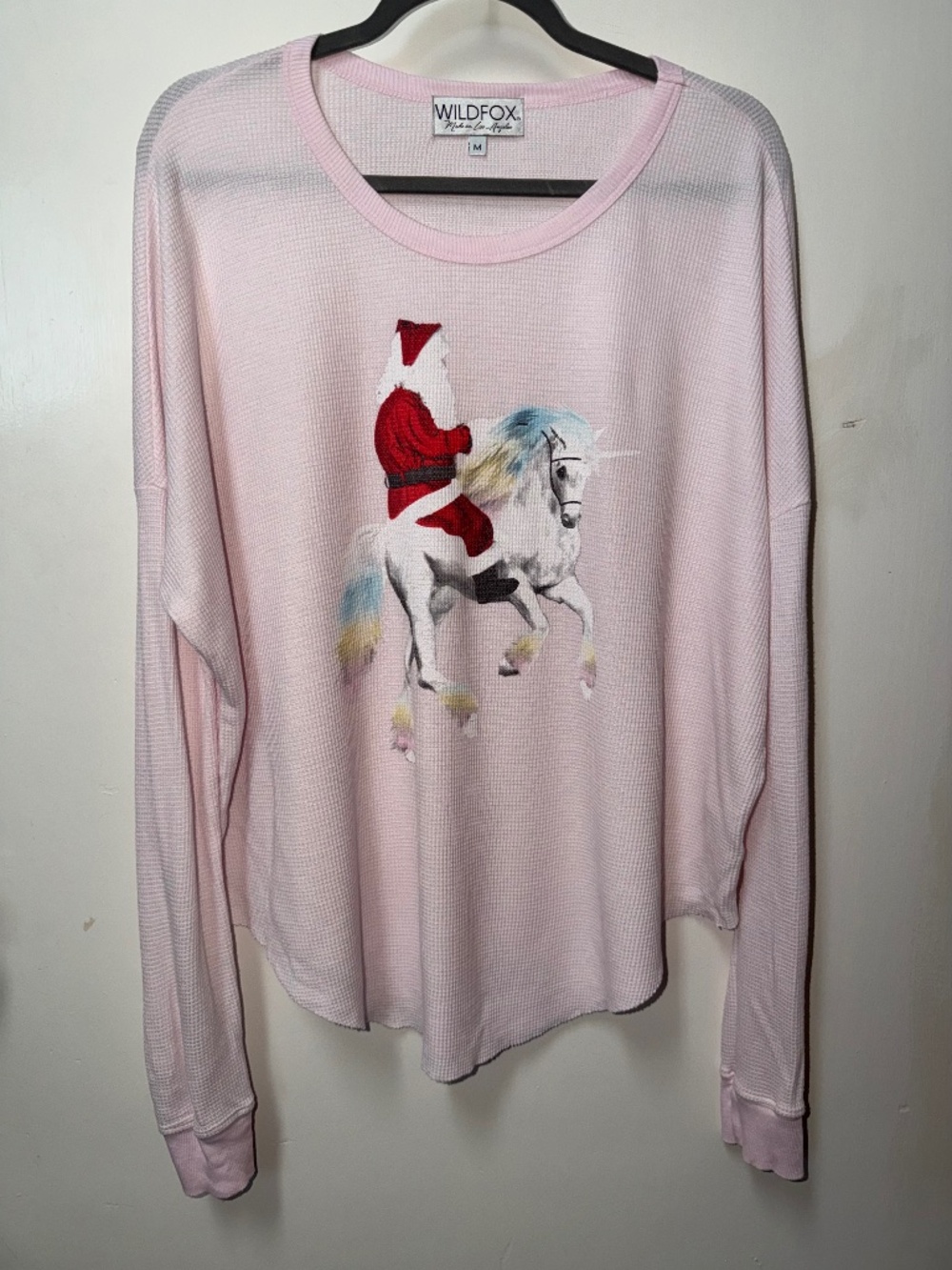 WildFox Christmas Pink Waffle Knit Long Sleeve Tee